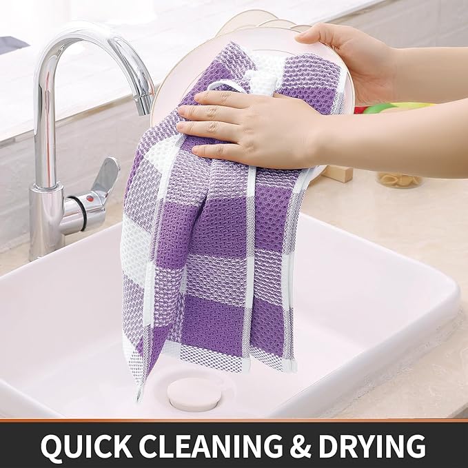 Homaxy 100% Cotton Waffle Weave Check Plaid Kitchen Towels, 13 x 28 Inches - Image 5