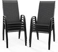 VINGLI Patio Chairs Set of 8 – Stackable Outdoor Dining Chairs with Comfortable Sling High Back Chairs and Armrests for Lawn, Poolside, Courtyard, Balcony, Garden, Black by VINGLI