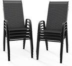 VINGLI Patio Chairs Set of 8 – Stackable Outdoor Dining Chairs with Comfortable Sling High Back Chairs and Armrests for Lawn, Poolside, Courtyard, Balcony, Garden, Black by VINGLI