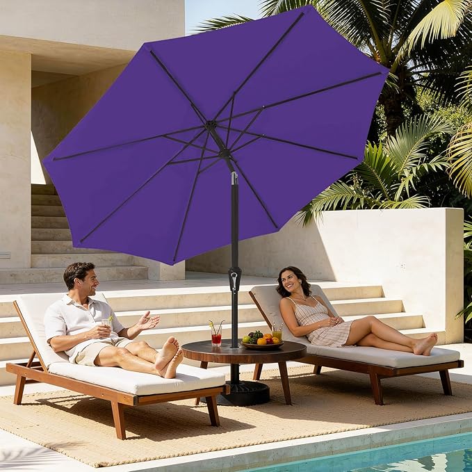 MEWAY 9ft Patio Umbrella Outdoor Table Umbrellas with Push Button Tilt and Crank, Market Umbrella 8 Sturdy Ribs for Deck, Garden, Pool and Backyard, Dark Purple - Image 3