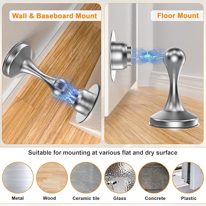 Crosize Magnetic Door Stoppers 4 Pack, Stainless Steel Door Stops - Image 4