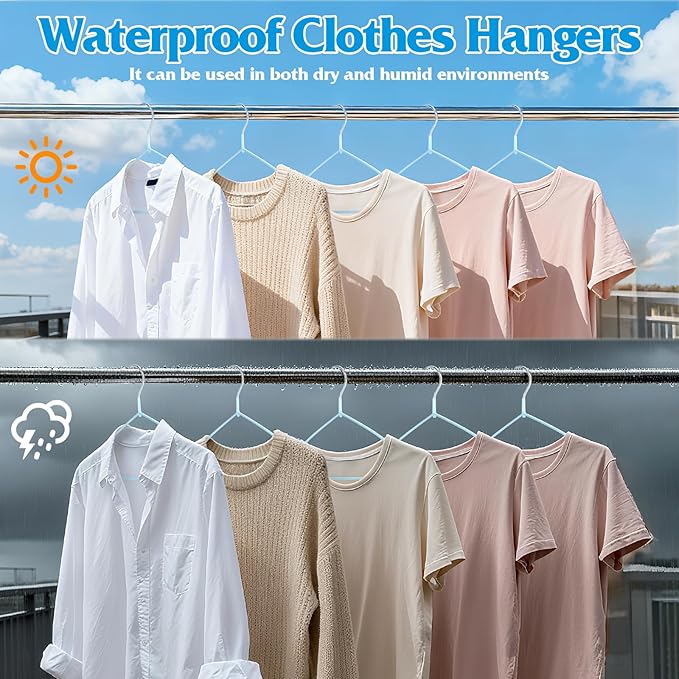 150 Pack Clothes Hangers, Non Slip Blue Plastic Coated Metal Coat Hanger - Image 7