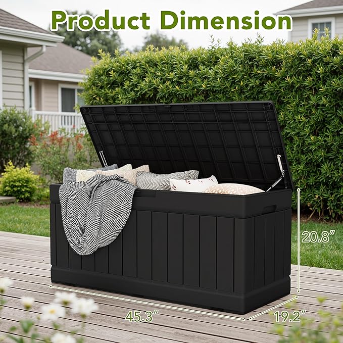 Devoko 78 Gallon Deck Box, Waterproof Resin Outdoor Storage Box for Outside and Patio, Outdoor Storage Bench Lockable for Patio Furniture, Garden Tools and Pool Supplies (Black, 78 Gallon) - Image 7