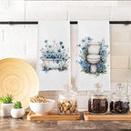 Blue Floral Hand Towels for Bathroom Set of 2, Flower Botanical Dish Tea - Image 5