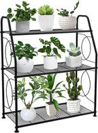 Plant Stand, 3 Tier Plant Shelf for Indoor Outdoor, Heavy Duty Metal Outdoor Plant Stand Holder Rack for Living Room Balcony and Garden, Black by VyGrow