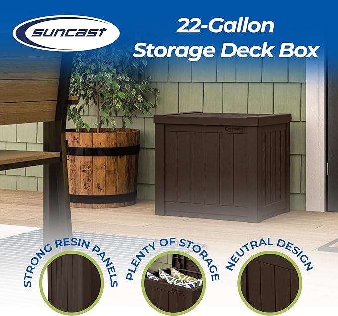Suncast 17 x 22 Inch Resin 22-Gallon Patio Storage Deck Box, Java Brown (2 Pack) - Image 2