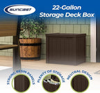 Suncast Small Outdoor Storage Box - 22 Gallon Java Resin Outdoor Deck Box, Flat-Lid Bench Seating, Patio Storage Bin Container for Organizing Tools, Cushions for Porch, Deck, Pool, & Garden - Image 2