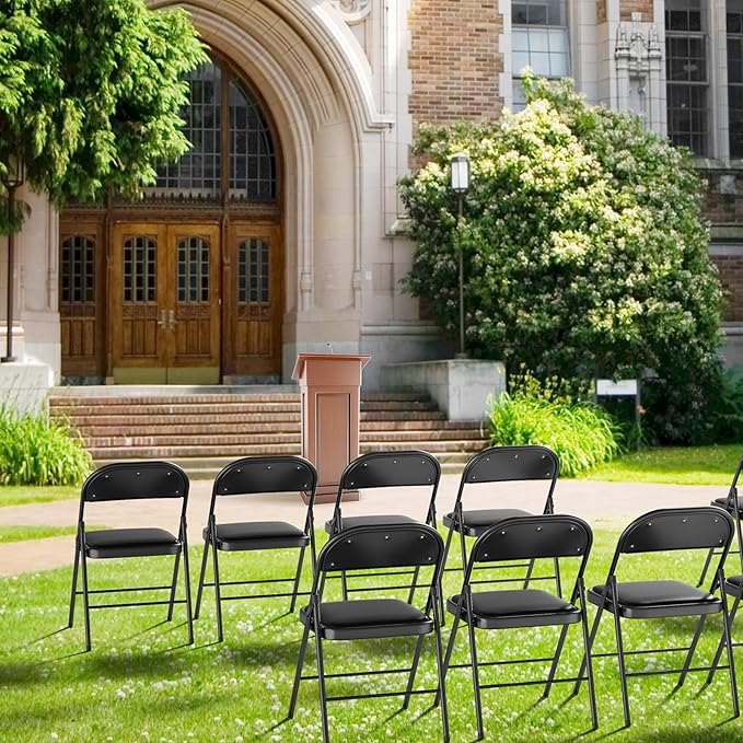 VINGLI 10 Pack Folding Chairs with Padded Seats, Metal Frame with Pu Leather Seat & Back, Capacity 350 lbs, Black - Image 7
