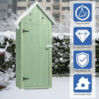 Outvita Outdoor Storage Cabinet, 70in Wooden Vertical Garden Tools Shed, Patio Storage Organizer with Latch & Waterproof Roof for Yard Deck Lawn Farmland Equipment(Green) - Image 5