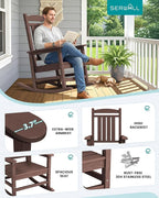 SERWALL HDPE Outdoor Rocking Chair Set of 4, Oversized Patio Rocking Chairs, All-Weather Porch Rockers for Adults, Coffee - Image 7