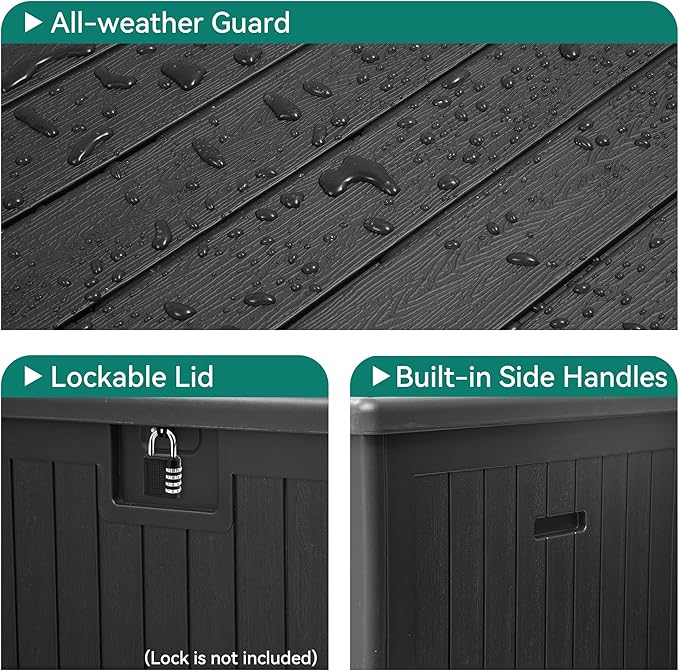 YITAHOME XXL 230 Gallon Large Deck Box,Outdoor Storage for Patio Furniture Cushions,Garden Tools with Flexible Divider,Waterproof,Lockable (Black) - Image 7
