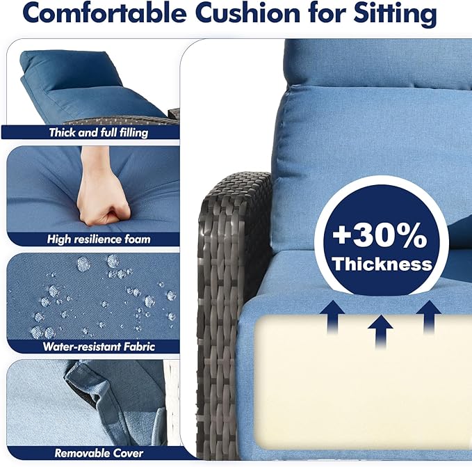 Outdoor Recliner Chair, Wicker Patio Recliners with Adjustable Backrest and Extended Foot Rest, Reclining Patio Chairs with Flip Table & Removable Cushion Cover for Porch - Image 4