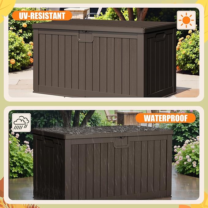 Devoko 240 Gallon Double-Wall Deck Box with Divider, Side Handles, Resin Outdoor Large Storage Box Waterproof and Lockable for Patio Furniture, Garden, Pool (Brown) - Image 4