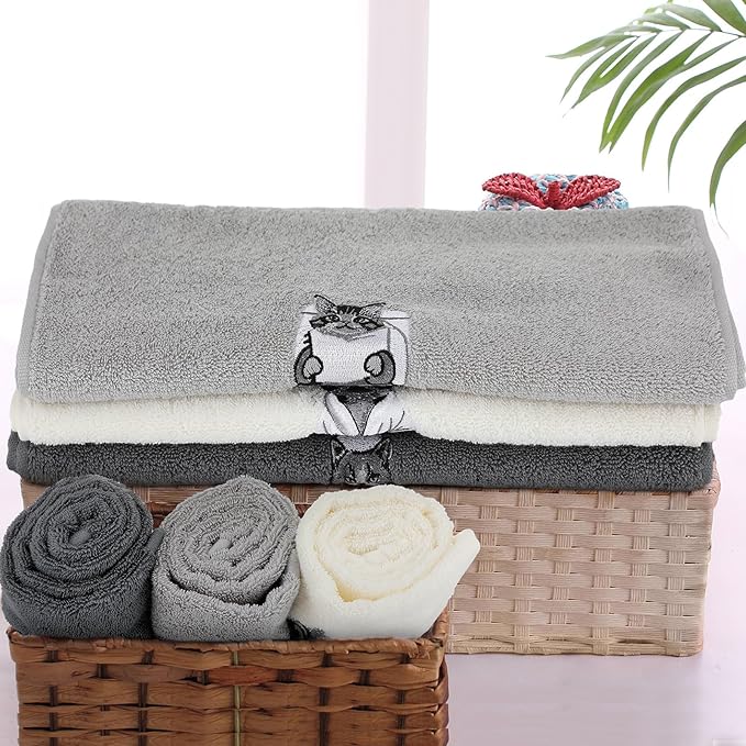 3 Pcs Cat Bathroom Hand Towels Set Cute Black Cat Embroidered Decorative Funny - Image 5