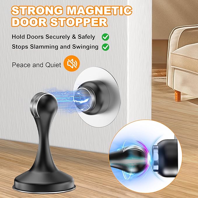 Crosize Magnetic Door Stoppers 2 Pack, Stainless Steel Door Stops, Wall-Mounted - Image 2