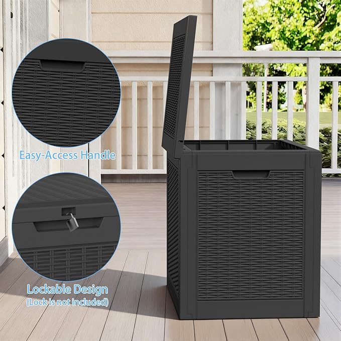 ROJIK 39 Gallon Outdoor Storage Box,Deck Box - Waterproof Patio Furniture, Garden Tools, Cushions, Pool Accessories Storage Bench with Lockable Lid and Side Handles (Black) - Image 5
