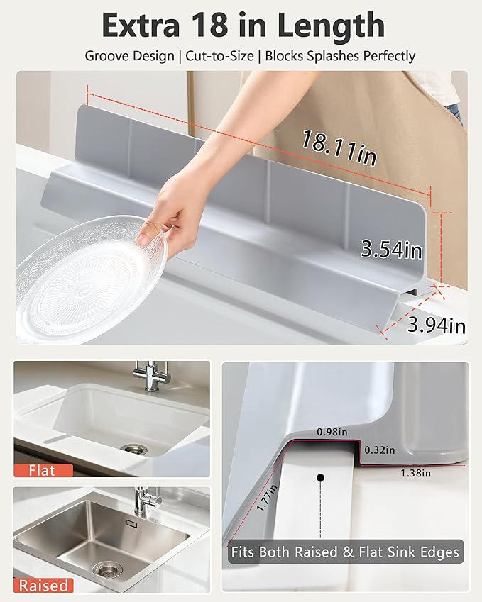 Kitchen Sink Splash Guard 18" Self-Draining Silicone Water Guard - Image 4