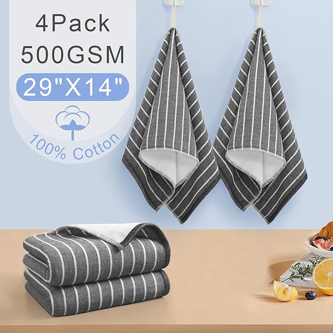 VOOVA & MOVAS 4-Piece Striped Cotton Hand Towels - Image 4