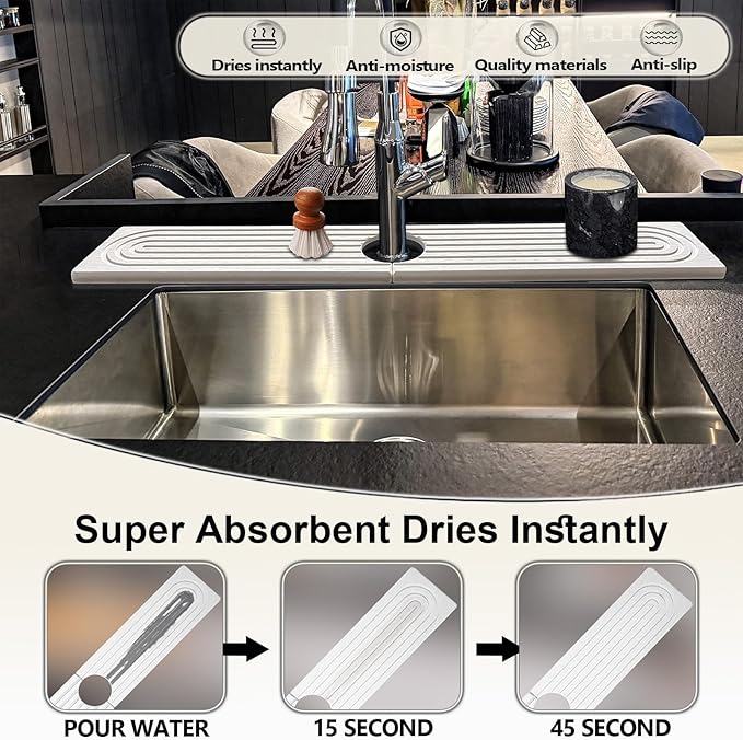 Faucet Mat For Kitchen Sink, Sink Stone Quick Dry Around Faucet, Super Absorbent - Image 3