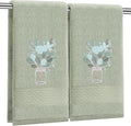 2 Pcs Eucalyptus Hand Towels Gray Green Bathroom Decor 14x29 Inch Embroidered by SmoothNovelty