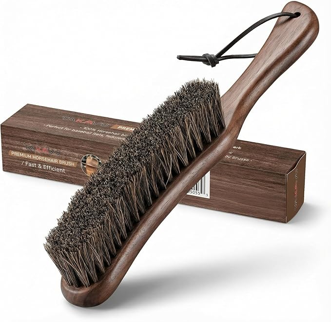 Lint Brush for Clothes with 100% Soft Horse Hair Bristle, Large Walnut Wood by TAKAVU