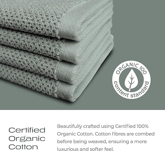 Luxury Silver-Infused Sage Green Washcloth Set of 4, 12.9"x12.9" - Image 3