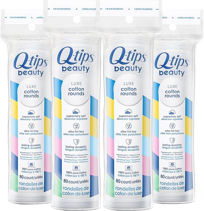 Q-Tips Beauty Luxe Cotton Rounds 80 Count 4-Pack – Hypoallergenic Makeup by Q-tips
