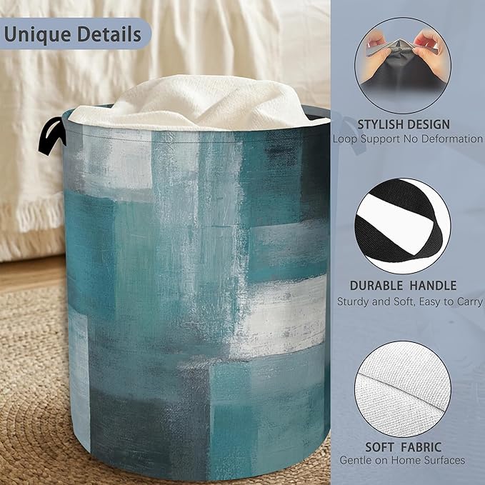 Blue Gray Modern Laundry Basket, Art Foldable - Image 3
