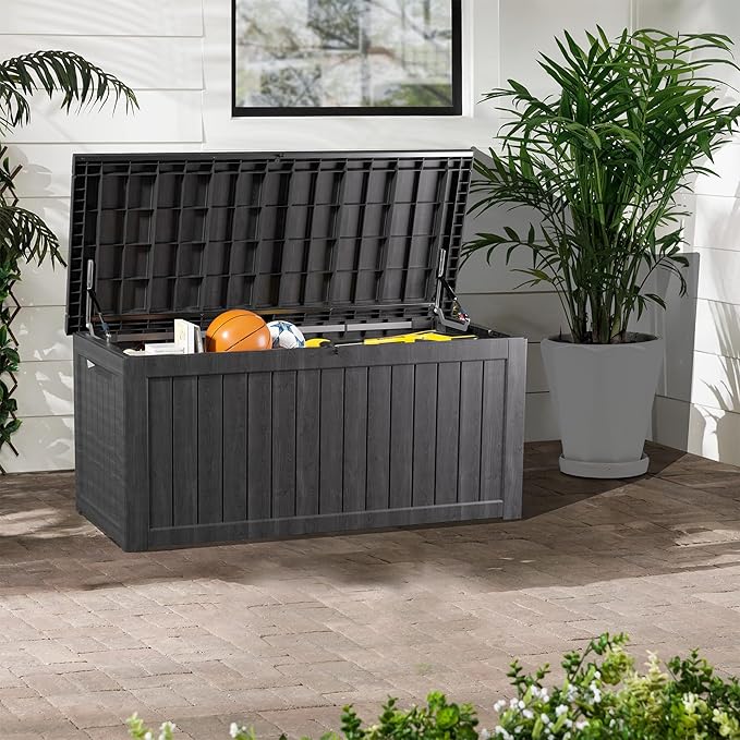 TARKARI 200 Gallon Lockable Resin Deck Box, Waterproof & UV-Resistant Outdoor Storage Box for Outdoor Cushion Storage, Garden Tools & Pool Accessories Storage, Black - Image 5
