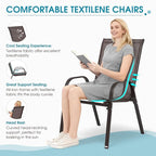 Outdoor Stackable Chairs Set of 6, Stacking Patio Chairs with Textilene Fabric, Outside Furniture for Garden Backyard Balconie Poolside Deck, Brown - Image 3
