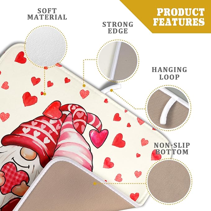 Love Gnome Dish Drying Mat 16"x18" Red Heart Microfiber Dish Drainer Rack Mat - Image 4