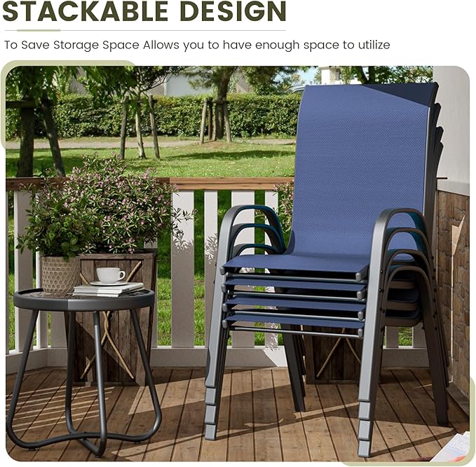 UDPATIO Patio Chairs Set of 8, Stackable Outdoor Dining Chairs with High Back, Breathable Textilene Fabric Outdoor Chair All Weather, 350LBS Capacity for Garden, Backyard (Blue) - Image 4