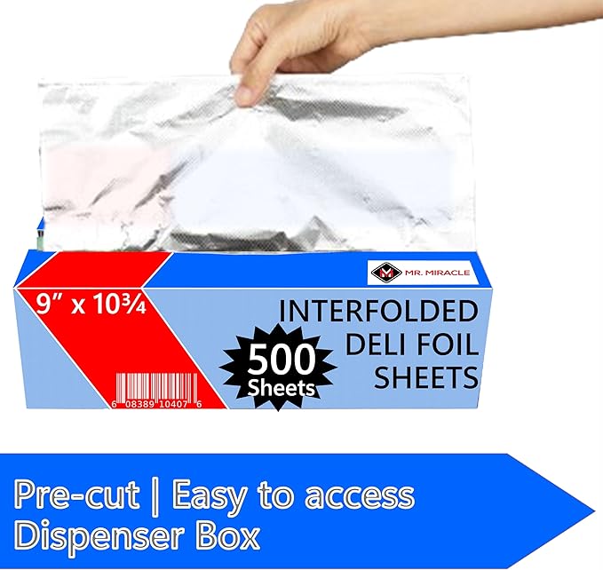 Box of 500 - Pre-Cut 9" Aluminum Foil Sheets - 9x10" Wide & Heat-Tolerant Deli - Image 4