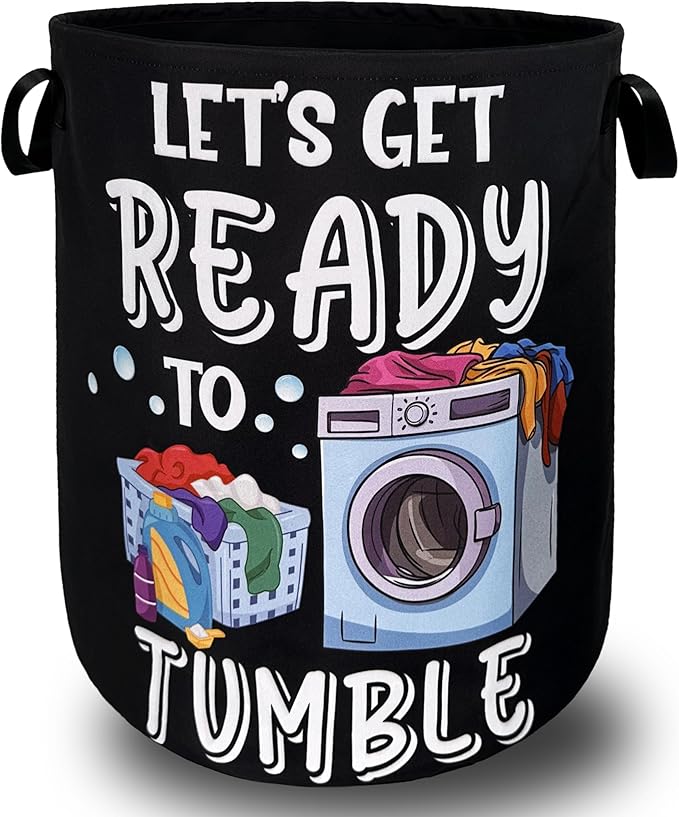 Let's Get Ready to Tumble Laundry Hamper Funny Text Laundry Basket by SELIONLIKN