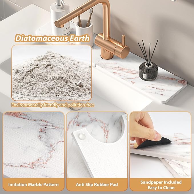 Kitchen Sink Faucet Mat, Diatomaceous Earth Quick Dry Sink Splashback Drying Mat - Image 2