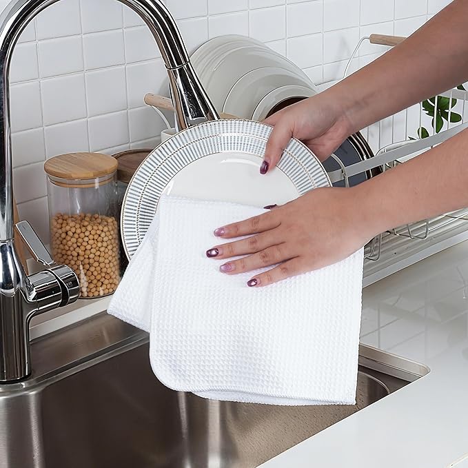 POLYTE Premium Microfiber Kitchen Dish Hand Towel Waffle Weave 12 Pack - Image 3
