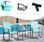 Vongrasig 3 Piece Outdoor Rocking Bistro Set, Textilene Fabric Small Patio Furniture Set, Front Porch Rocker Chairs Conversation Set with Glass Table for Lawn, Garden, Balcony, Poolside (Blue) - Image 3