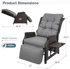Outdoor Indoor Wicker Recliner with Adjustable Back and Footrest, Patio Reclining Chair with Flip-up Table, Outdoor Rattan Lounge Chair, Grey 2PCS - Image 2