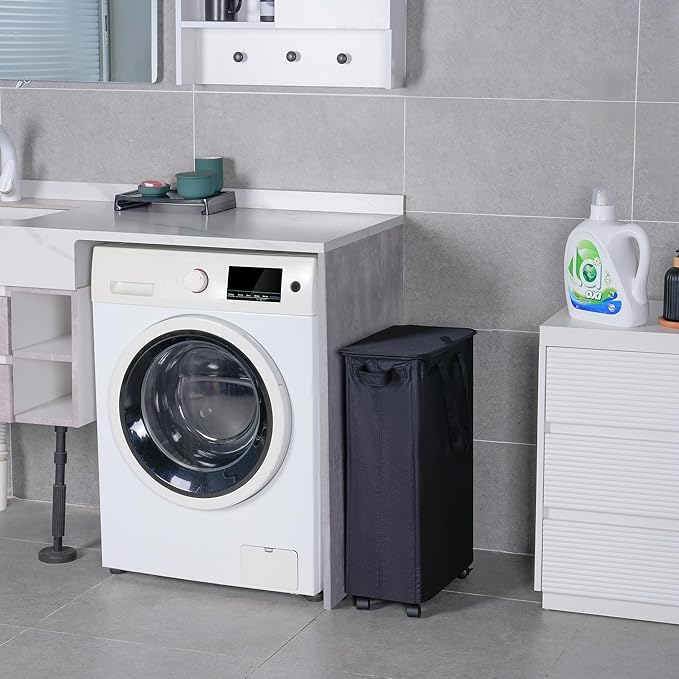 Slim Laundry Hamper with Lid and Wheels, Small Rolling Laundry Basket with - Image 6