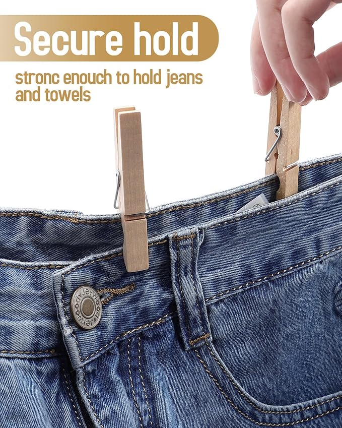100 Pack Wooden Clothespins 2.9 Inch, Heavy-Duty Wood Rust-Resistant Clothes - Image 5