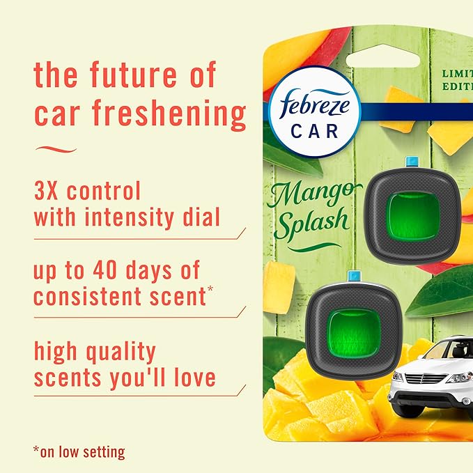 Febreze Car Air Freshener Vent Clip Multipack Mango Splash Scent, Long Lasting - Image 7