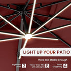 10 X 13 FT Cantilever Patio Umbrella with Led Lights and Base Included Outdoor Heavy Duty Double Top Rectangle Offset Umbrellas with 360-degree Rotation for Pool Deck Backyard, Wine Red - Image 2