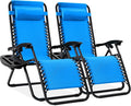 Best Choice Products Set of 2 Adjustable Steel Mesh Zero Gravity Lounge Chair Recliners w/Pillows and Cup Holder Trays - Light Blue by BestChoiceProducts