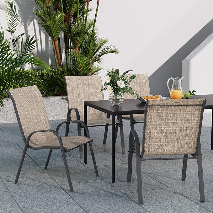 Patio Dining Chairs Set of 2, Outdoor Stackable Dining Chairs High Back, Patio Furniture for Backyard, Porch, Garden, Poolside (Brown) - Image 7