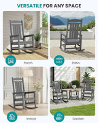 SERWALL Outdoor Rocking Chair Set of 4, HDPE Patio Rocking Chair, All-Weather Porch Rocker for Balcony, Yard, Dark Gray - Image 9