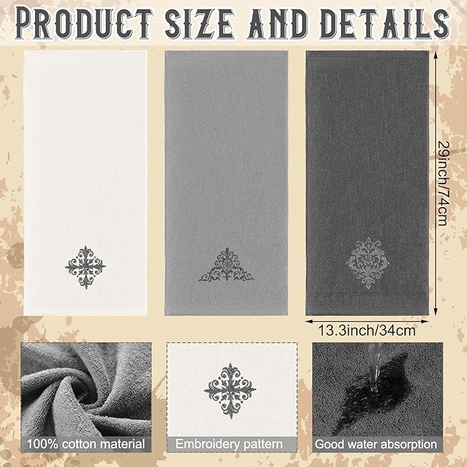 3 Pcs Decorative Gray Hand Towels - Image 2