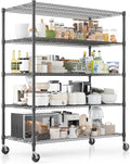 Xcity Storage Shelves, 5 Tier Heavy Duty Metal Shelving Unit with Wheels, 3000 LBS Capacity Adjustable Steel Wire Shelf Organizer for Pantry, Kitchen, Garage, 24" D x 55" W x 72" H, Black by Unknown