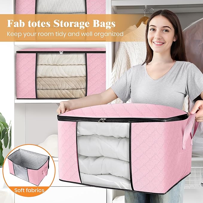 Fab totes 6 Pack Clothes Storage, Foldable Thick Fabric Blanket Storage Bags - Image 5