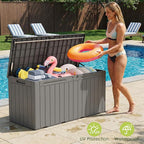Devoko 100 Gallon Outdoor Storage Box, Waterproof Resin Deck Box for Patio Furniture, Lockable Container for Garden Cushions & Pool Supplies (Light Brown, 100 Gallon) - Image 3