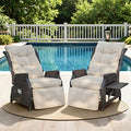 Outdoor Indoor Wicker Recliner with Adjustable Back and Footrest, Patio Reclining Chair with Flip-up Table, Outdoor Rattan Lounge Chair, Beige 2PCS by COMLAXFIELD